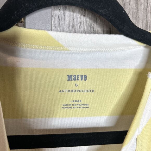 Maeve Tank Top Wide Stripes White Yellow Racer Back Size L NEW - Picture 3 of 6